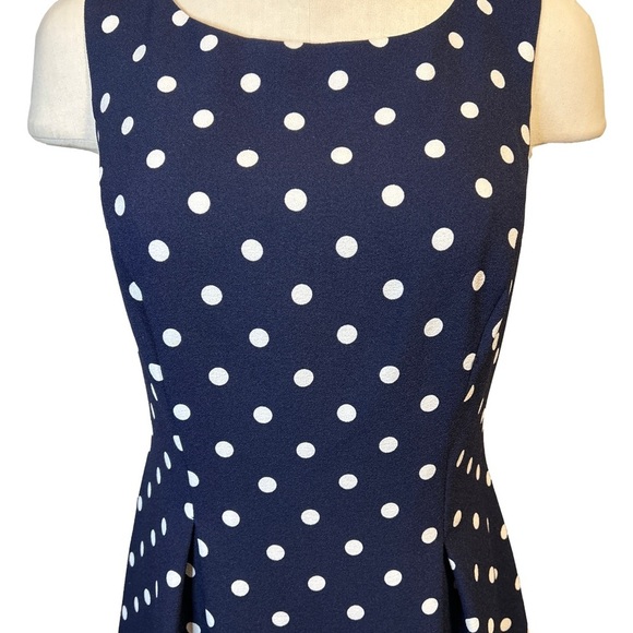 Eliza J Fit and Flare Navy Polka Dot Sleeveless Dress/Size 4 - Picture 3 of 8